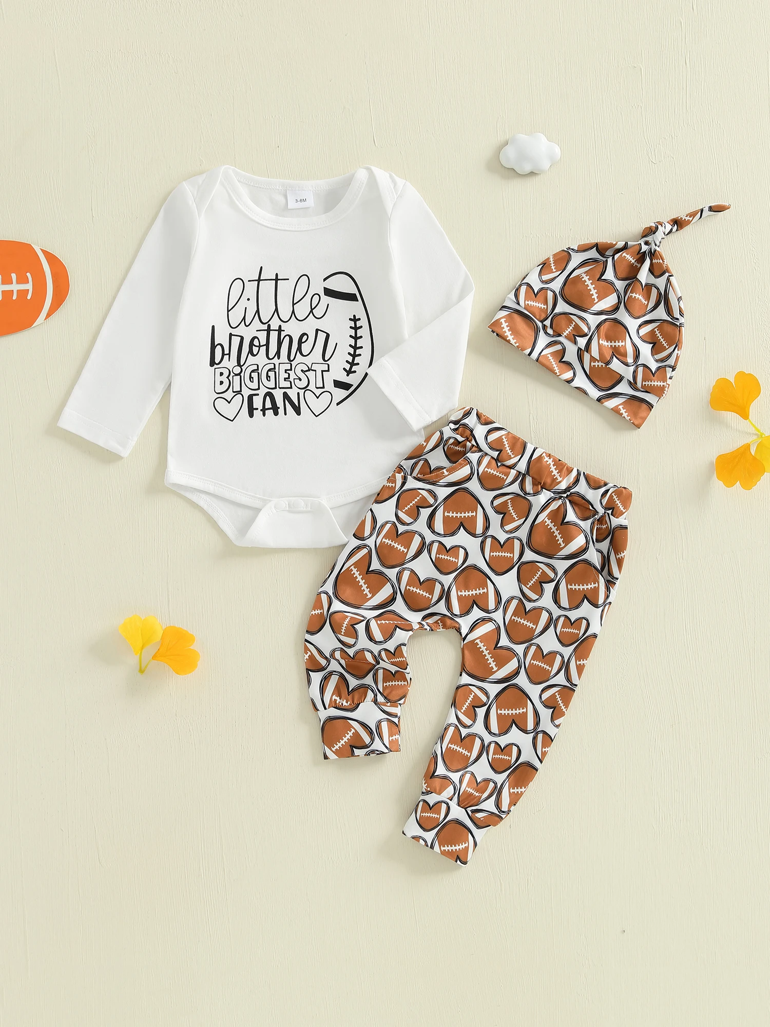 3-delige voetbalkledingset voor babyjongens met bodysuitbroek met lange mouwen en print en muts - Sportkleding voor pasgeborenen