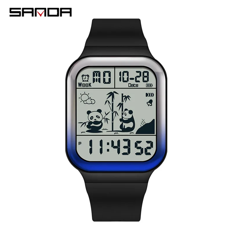 Sanda Pattern Square Watches para homens e mulheres, gradiente eletrônico, impermeável, ao ar livre, tendência, unissex, marca de topo, moda, 2023