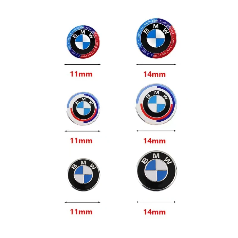 11/14mm Samochodowy zdalny kluczyk Emblemat Przycisk radia Naklejka Do BMW 50th E46 E90 E49 F30 F80 E36 E46 E93 E92 F34 F31 GT G30 X7