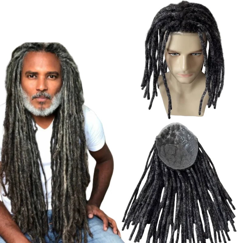 

14-дюймовые монгольские девственные человеческие волосы # 1b30 Серый цвет 8x10 Полный парик из искусственной кожи Дреды для старых черных мужчин