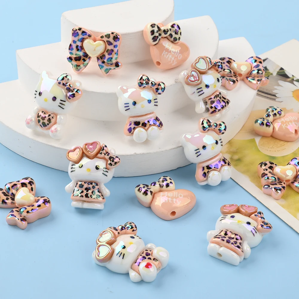 

30Pcs Sanrio Hello Kitty Themed Resin Beads Leopard Print Teether Focus Bead For DIY Pacifier Chains Bracelets Keychain Jewelry