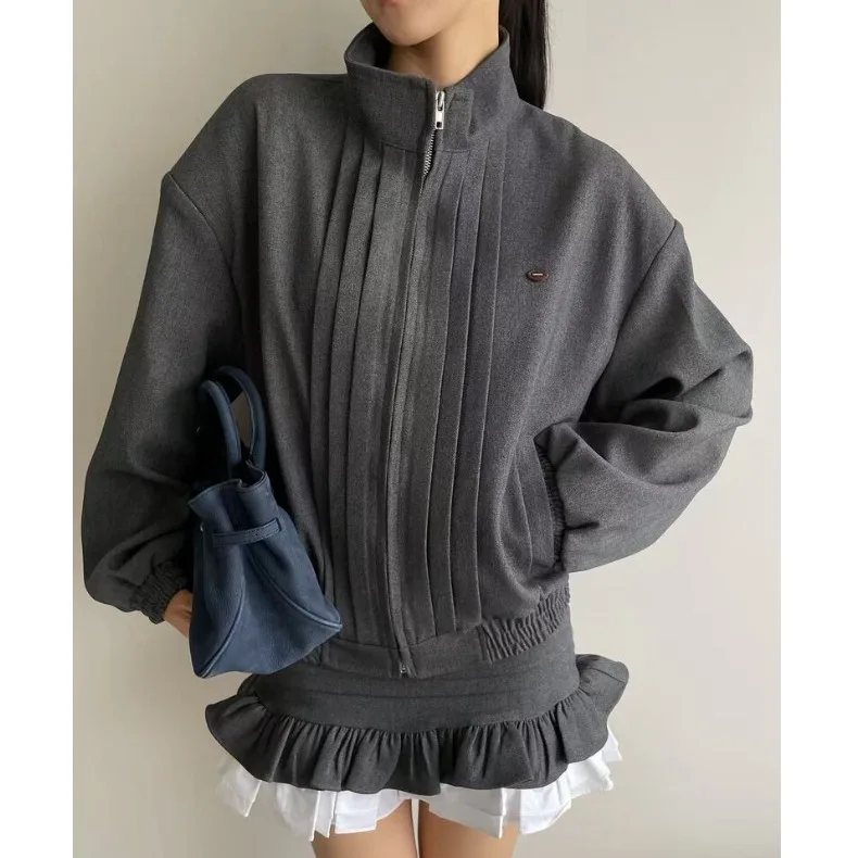 Conjunto elegante de dos piezas con cuello levantado y falda informal para mujer, traje de invierno Faion Long Sve