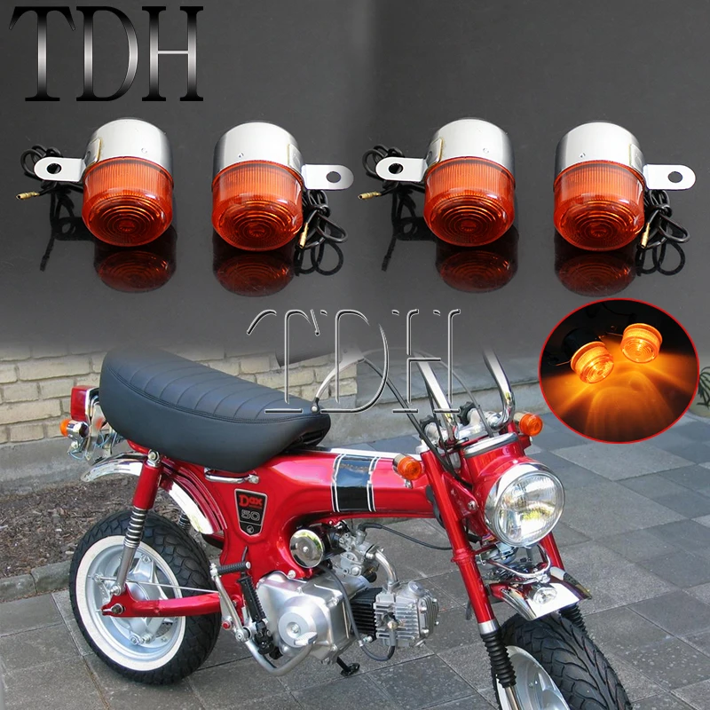 4X Motorbike Turn Signal Light Indicators Amber Blinker Light Flashers For Harley Chopper Honda Z50 ST50 ST70 CT70 ST 50 CT 70