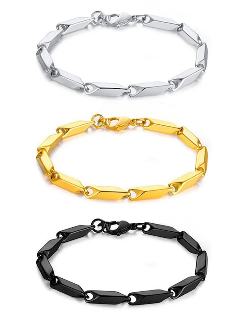 Bracelet chaîne en bambou en acier inoxydable, 2/3mm de large, longueur 19/21/23cm, couleur argent, bijoux à main pour hommes et femmes, étanche, livraison directe