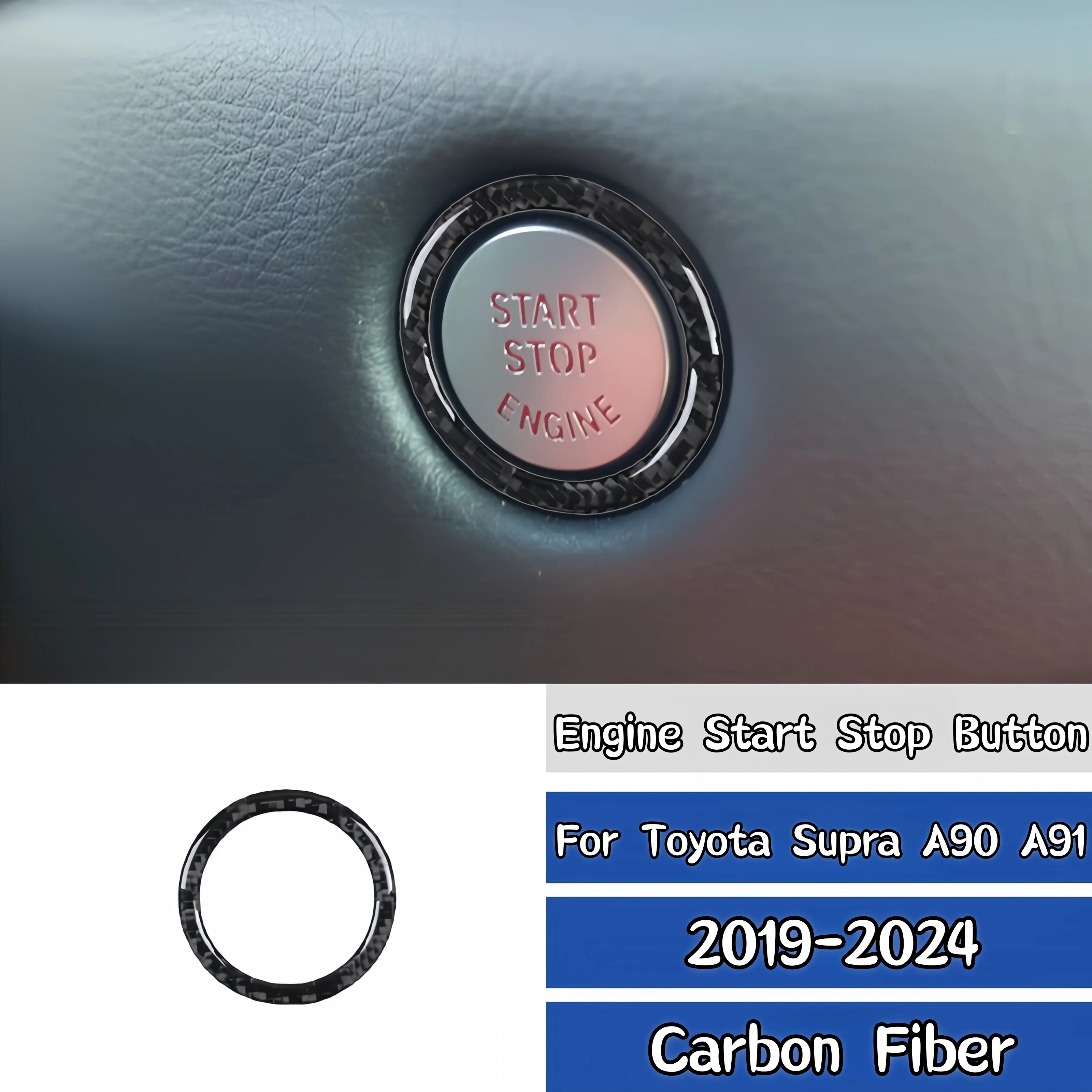 For Toyota GR Supra A90 A91 MK5 2019-24 Carbon Fiber Car Engine Start Stop Button Trim Cover Decor Sticker Interior Accessories