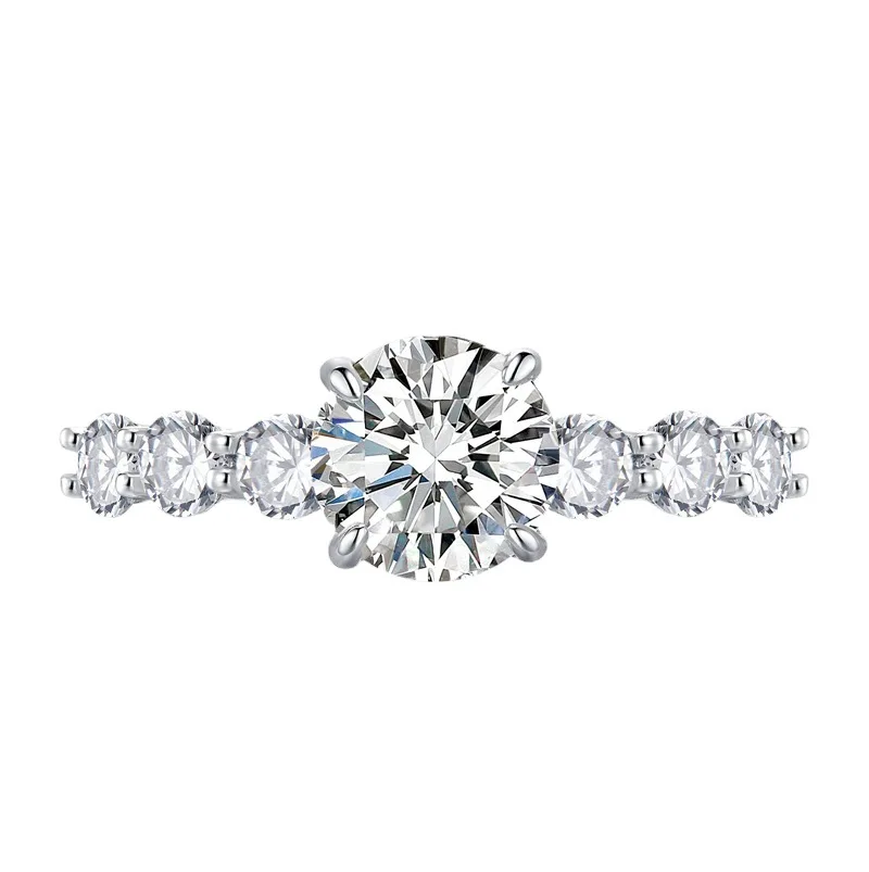 

New S925 Silver 2 Carat Round Diamond Ring for Women's Diamonds Starlight INS Fashion Big Diamond