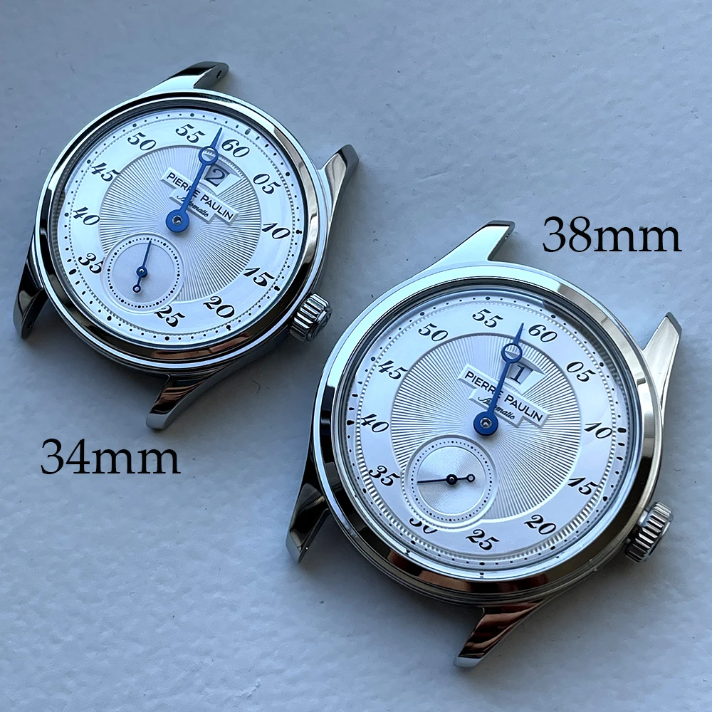 34mm NEW Pierre Paulin Jumping Hour Men Watch White Dial Automatic St17 Mechanical Watch Vintage Date Window relógios masculino