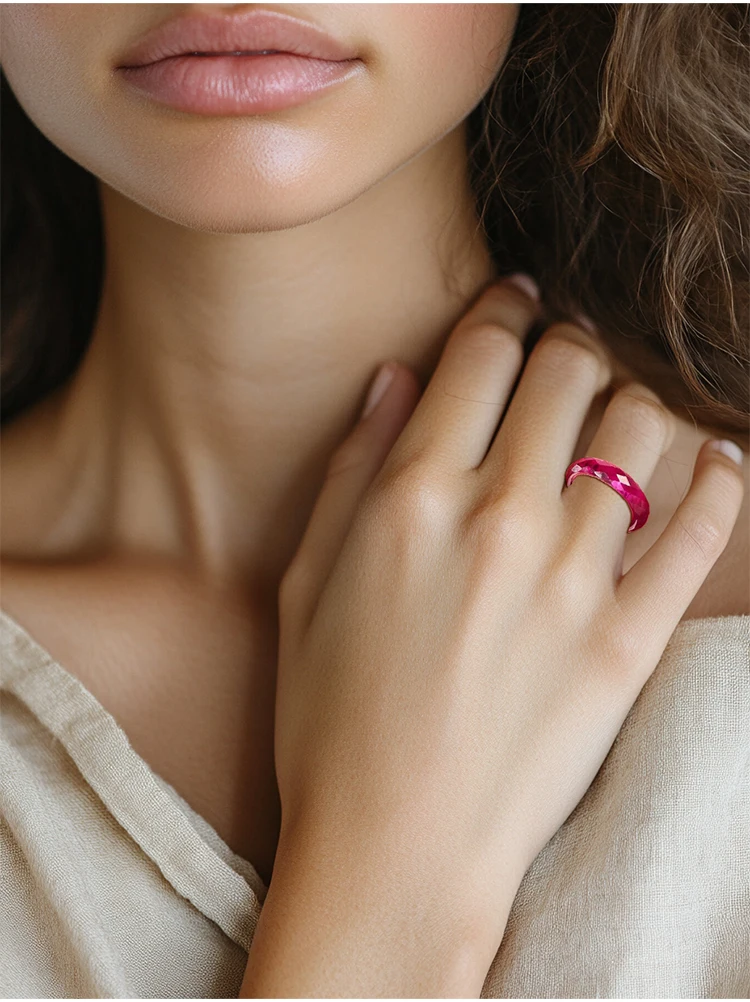 JEWELLWANG Laborgezüchteter Rubinring, massiver, schlichter Ring mit geschlossenem Band, Ring mit Edelstein, Geschenk für Damen, Herren, Unisex, für den täglichen Gebrauch – Detail 8