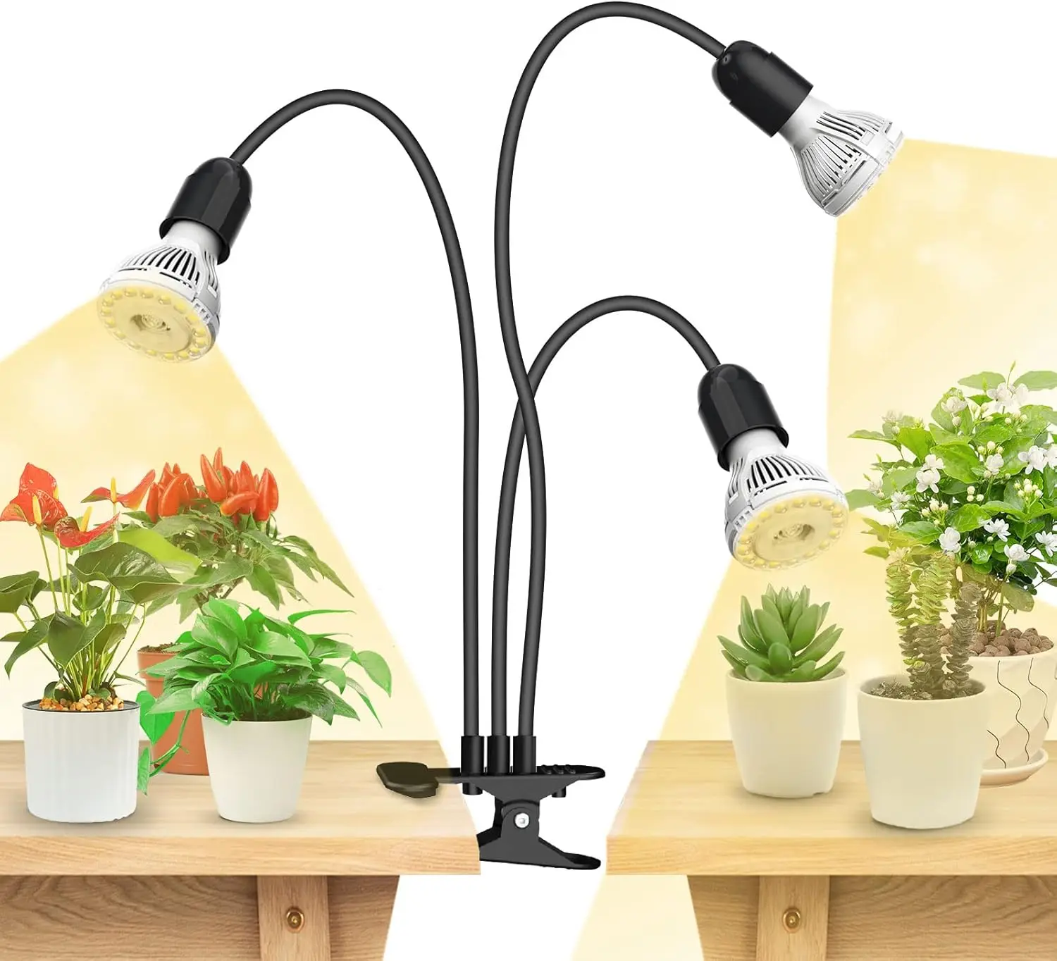 

LED Grow Lights for Indoor Plants, 450W Full Spectrum 3-Head Gooseneck Grow Lamp with Ceramic Tech., 30W Power Clip-on Hig