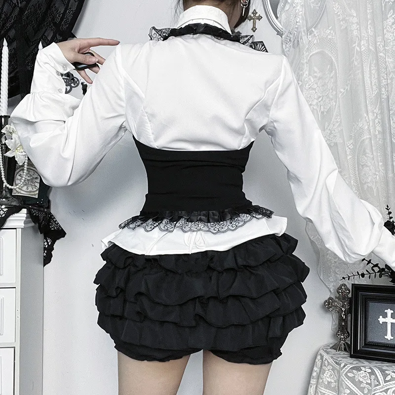 Goth Dark Vintage Halter Lace Trim Corset Top for Women Halloween Gothic Outfits Sleeveless Backless Cropped Tops Coat Halloween