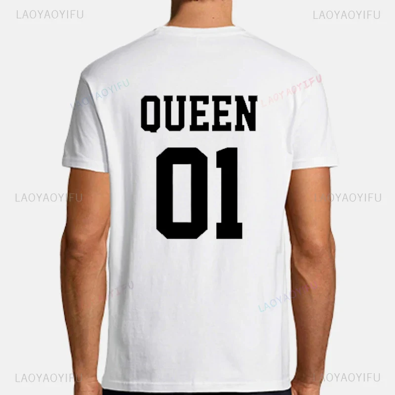 King Queen 01 Print Couple T Shirt Lovers Short Sleeve O Neck Loose Tshirt Fashion Woman Man Tee Shirt Tops Clothes