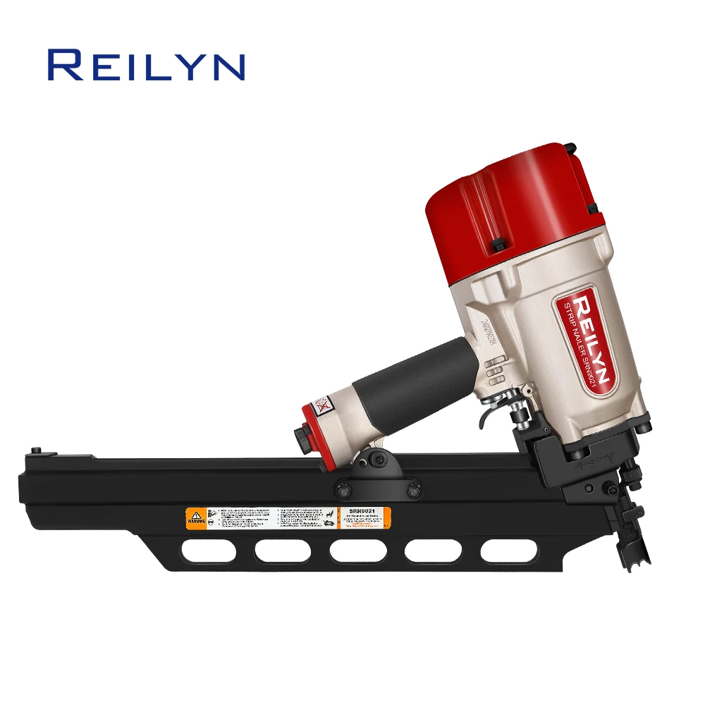 REILYN 21° Pneumatic Brad Strip Nailer Professional Round Head Pneumatic Nail Gun for Wood Pallet Flooring Roof Air Nailer