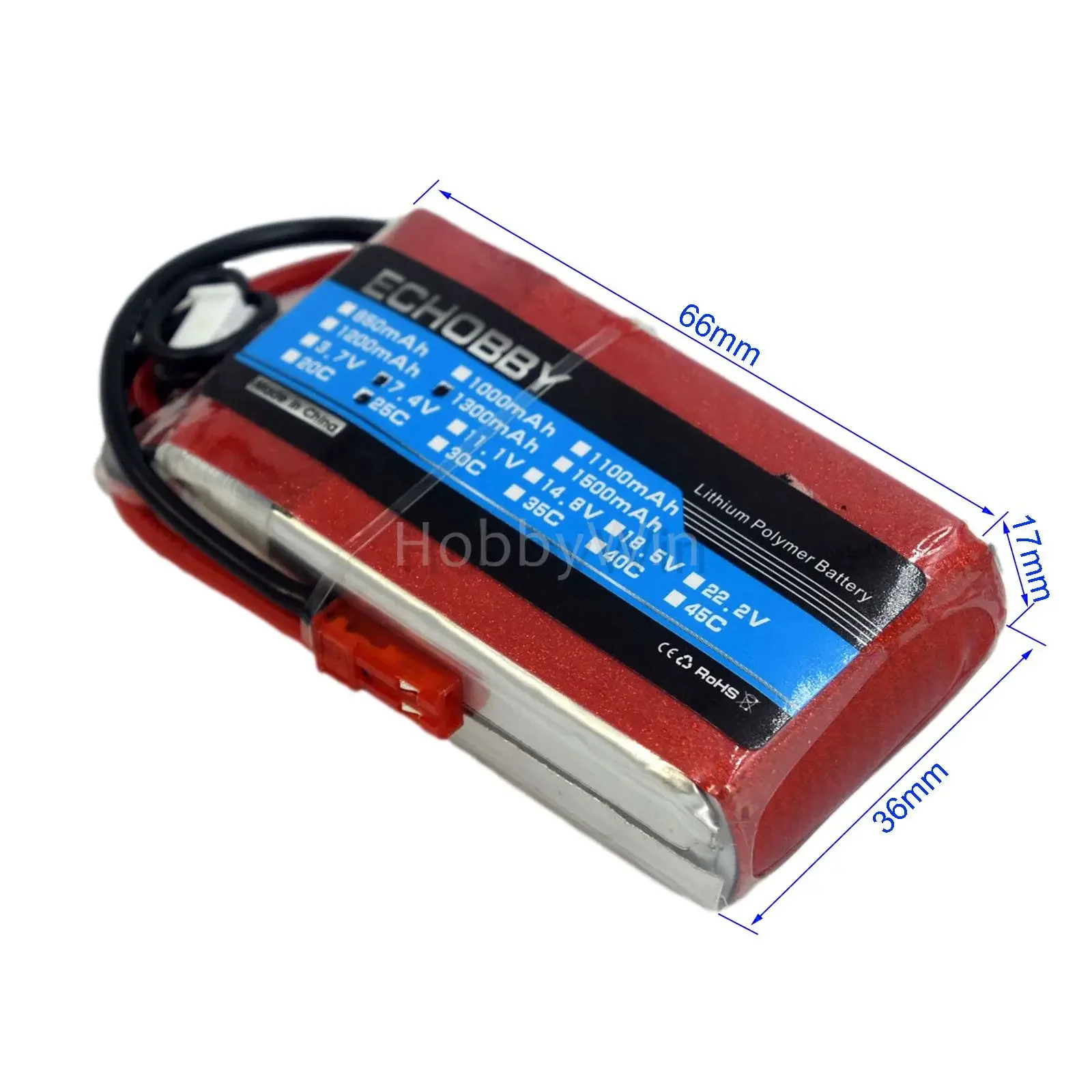 7.4V 2S 1300mAh 25C LiPO Battery JST plug for RC Plane Warbird Sporter Trainer Helicopter Quad-Copter Drone