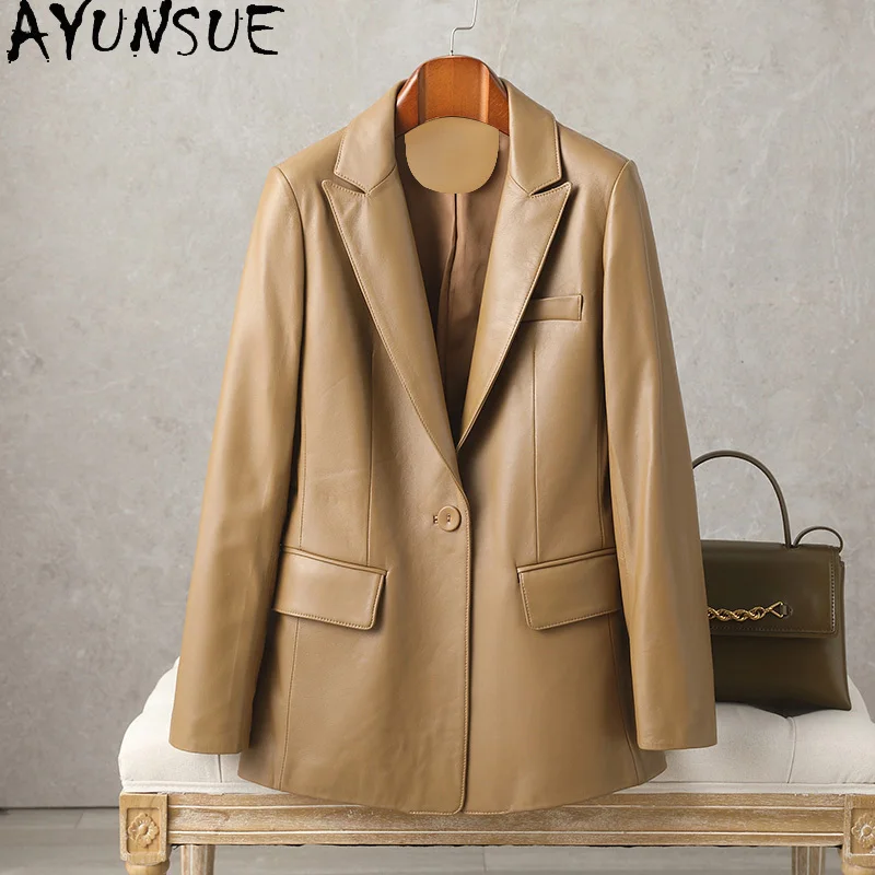 เสื้อแจ็คเก็ตหนังแกะแท้ AYUNSUE สำหรับผู้หญิง ปี 2025 เสื้อสูทผู้หญิง เสื้อผ้าแฟชั่นฤดูใบไม้ผลิและฤดูใบไม้ร่วง Jaqueta De Couro