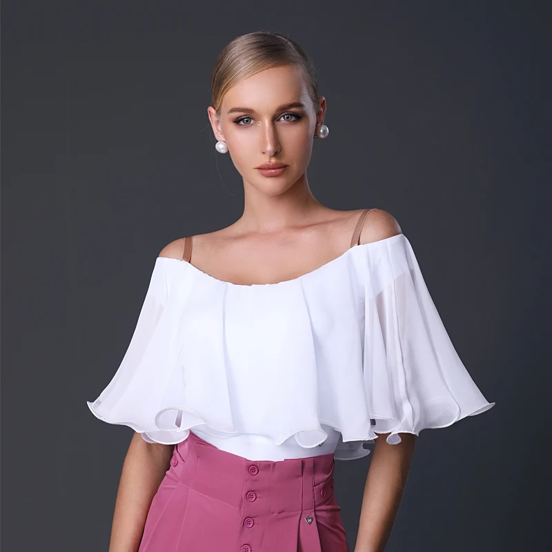 2023 Ruffled Floating Sleeves Modern Dancing Top Women Latin Dance Top Waltz Ballroom Dance Competition Tops Practice Wear 9119