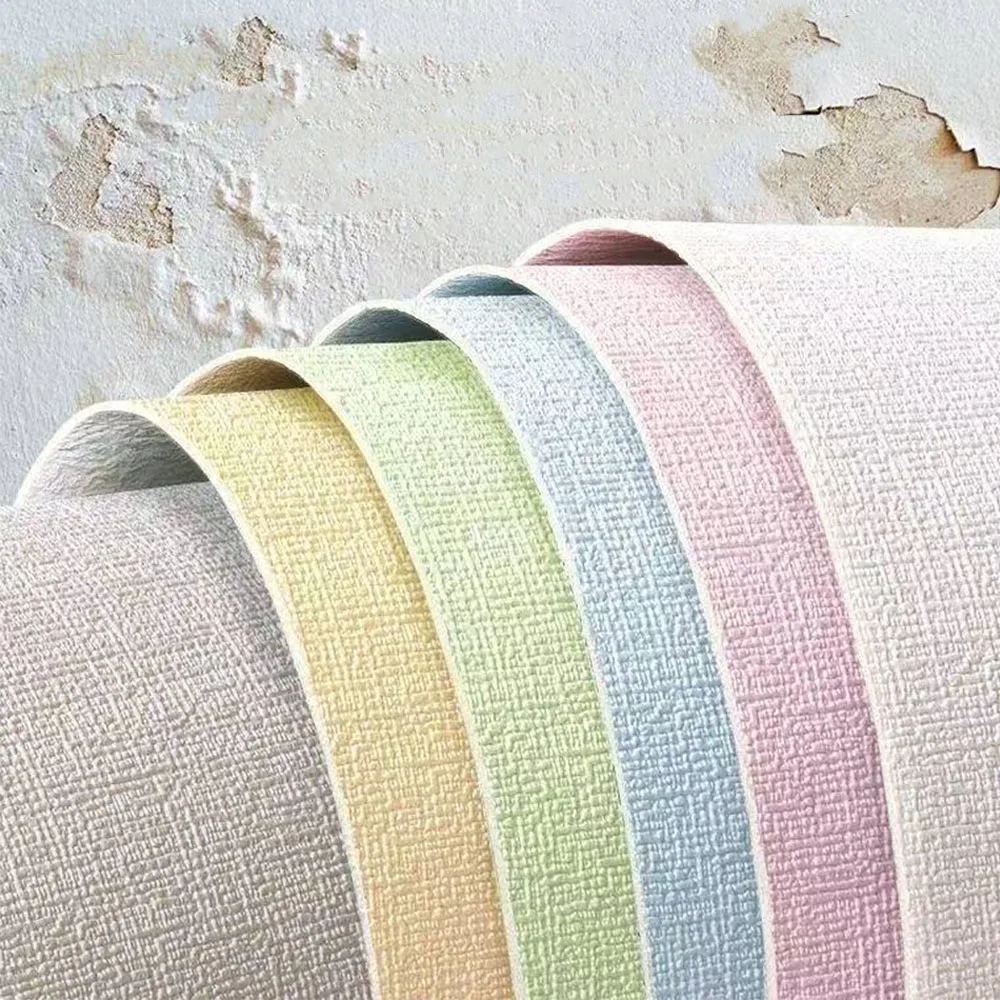 10M Waterproof Mildew Proof Self-adhesive Wallpaper Linen Plain Color Living Room Bedroom Stickers Renovation Wall Stickers