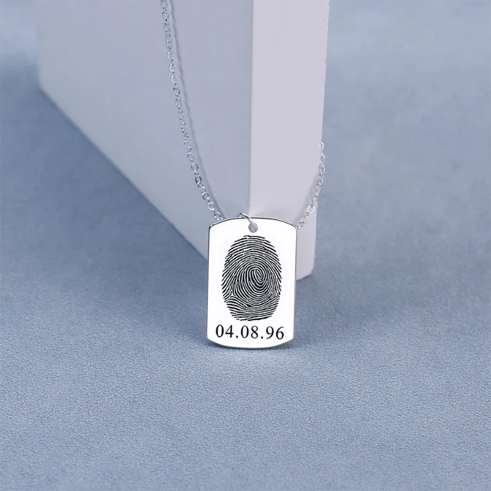 قلادة مخصصة بصمة للرجال والنساء ، الفولاذ المقاوم للصدأ ، لوحة معدنية مربعة ، قلادة التاريخ ، هدية الذكرى #1