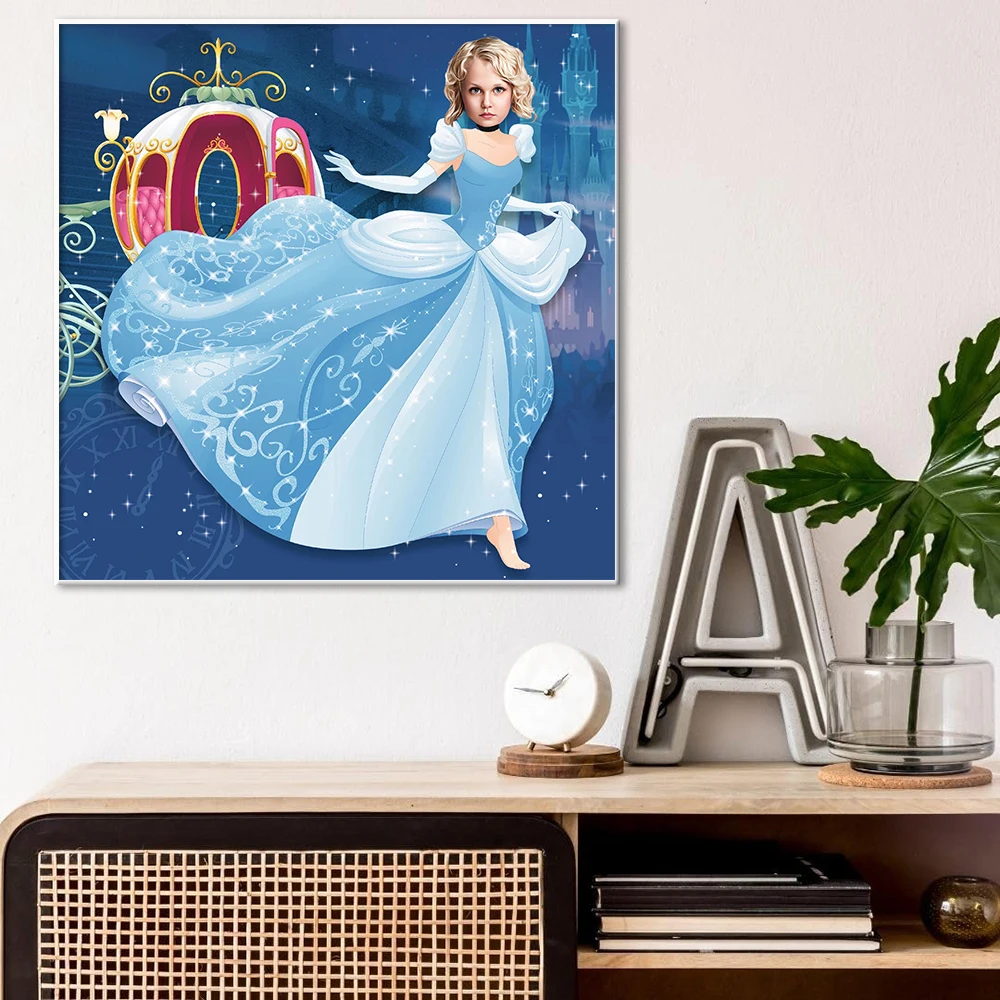 Disney Princess Cinderella Poster Customized Portrait Canvas Painting Print Personalized Picture Girl Kids Room Wall Art Decor