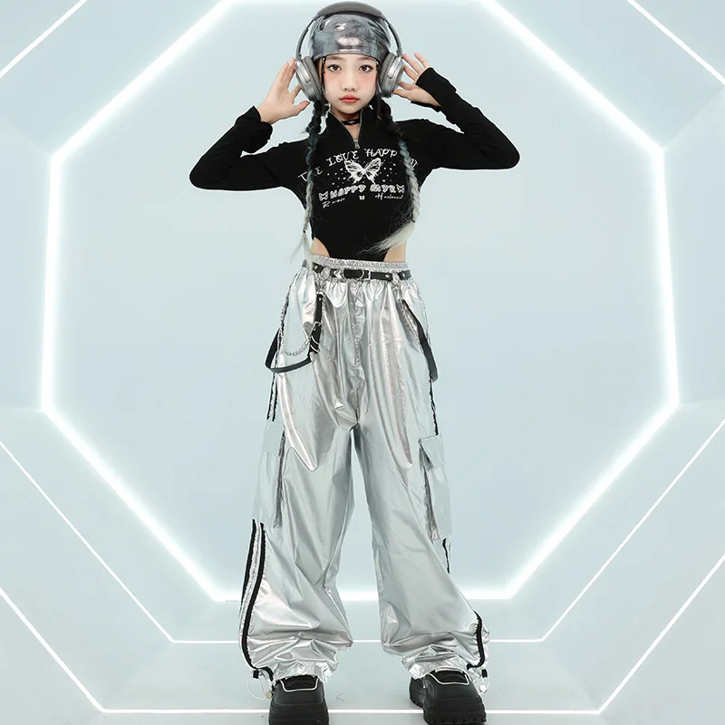 Mädchen Jazz Dance Bühne Kostüm Mädchen Kpop Hip Hip Dance Kleidung Street Dance Wear Kinder Mode Kleidung Schwarz Tops Shuffle Hosen