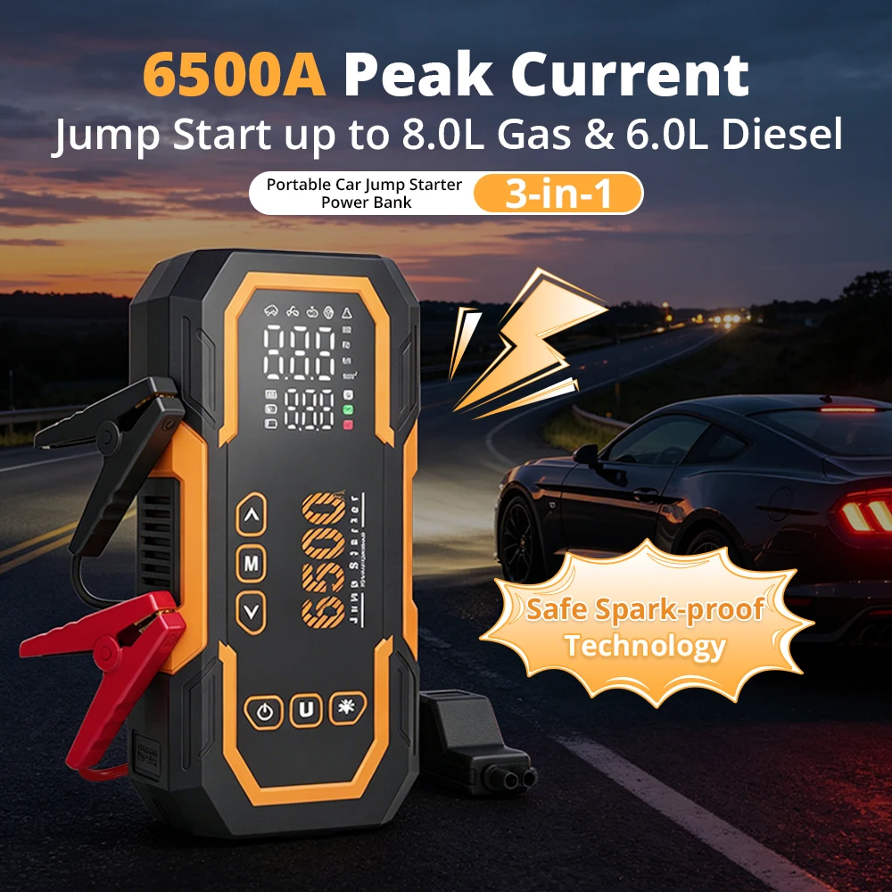 Power Bank 6500A 14V Car Battery Car Jump Starter Portable Charger Petrol Diesel Auto Starting Device Booster Emergency Starter