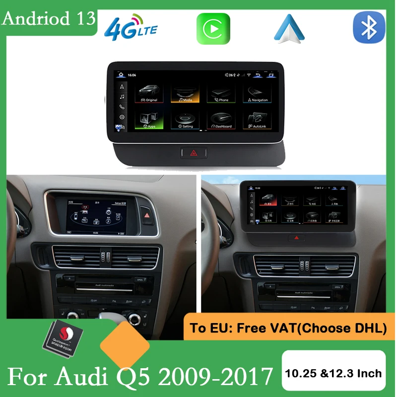 

12G+256G Android Car Multimedia For AUDI Q5 2009-2017 12.3inch Qualcomm 668 Android 13 Car Video Players Navigation Radio WIFI