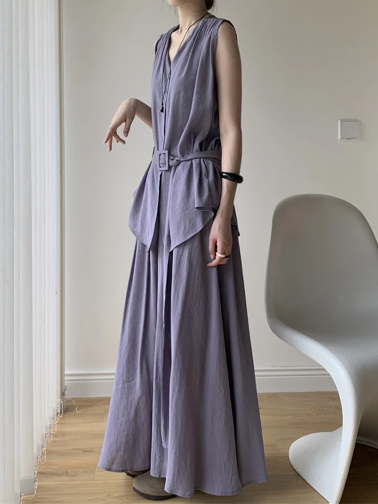 YERMORA Vrouwen Tweedelige Set Paars Geplooid Gordel Kort Vest Losse Nieuwe Hoge Taille Half Body Rok Mode Lente Zomer 2025,