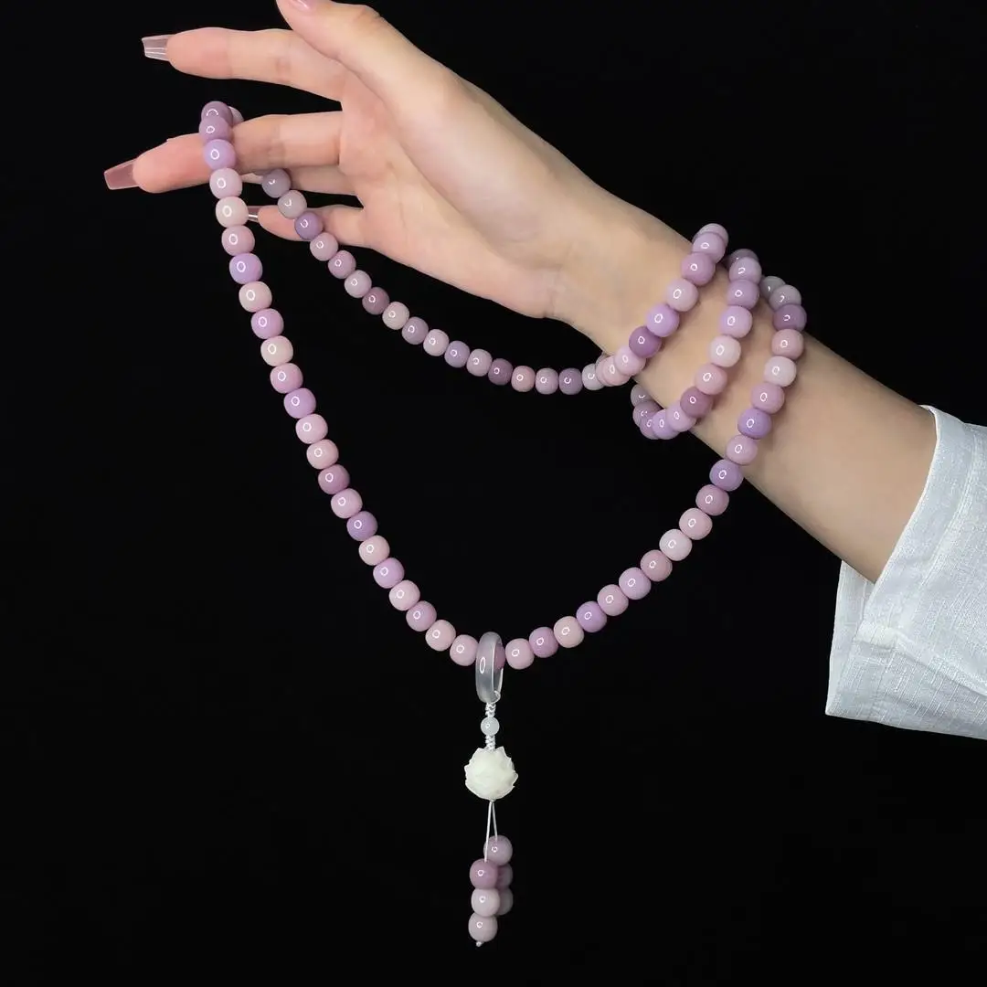 Purple Xia Fairy White Jade Bodhi Handstring with 108 pieces female original handmade lotus style ancient style high oil jewelry