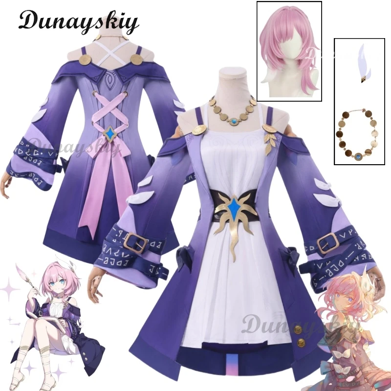 

Cyrene Cosplay Costume Wig Game Honkai Star Rail White Purple Dress Uniform Hairpin Amphoreus Halloween Party for Women Girls