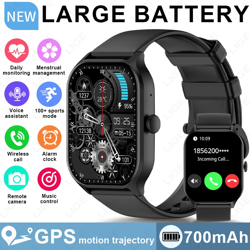 

Умные часы LIGE Fashion Smartwatch 2.01'' с HD-экраном, монитором сердечного ритма и сна, водонепроницаемостью 1ATM, спортивные часы для мужчин, фитнес-трекер.