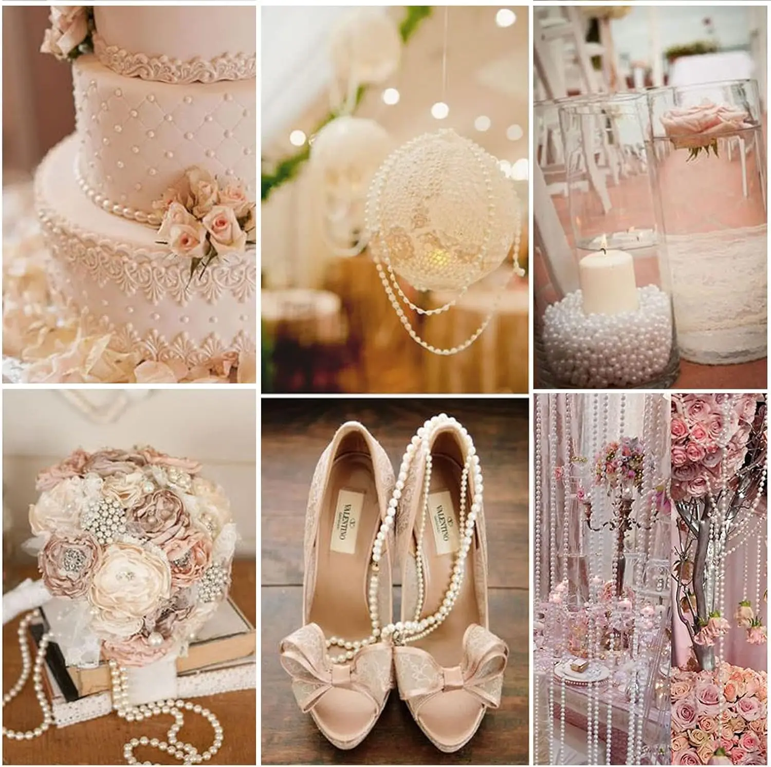 1-5 Meters 3-10mm Fishing Line Artificial Imitation Pearl Round Beads Chain For Wedding Bridal Bouquet Flower Decoration