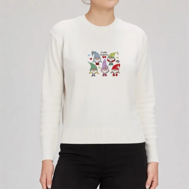 

Autumn Winter Cute Christmas Pattern Print Gifts Pullover Sweater Lady Loose Casual Fashion All-match Knitting Jumper Ladies