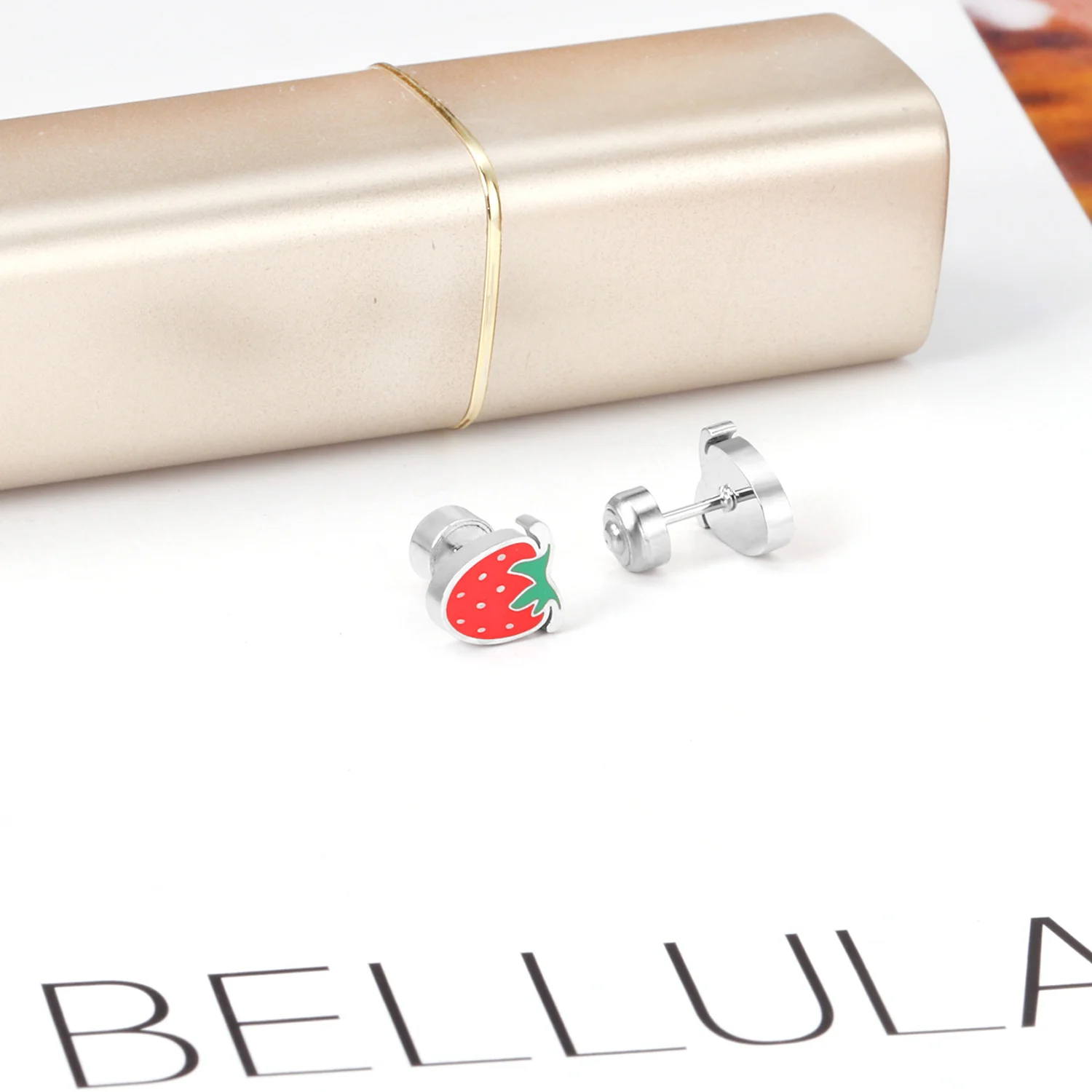 LUXUKISSKIDS 12Pairs/Lot Red Strawberry Cute Earrings For Girls Stainless Steel Women Childlike Jewelry Gifts pendientes aretes