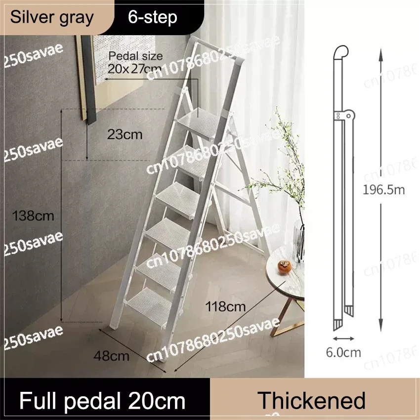 Multifunctional Telescopic Aluminum Alloy Ladder Lightweight 6-Step Ladder 150KG Bearing Home Folding Ladder Herringbone