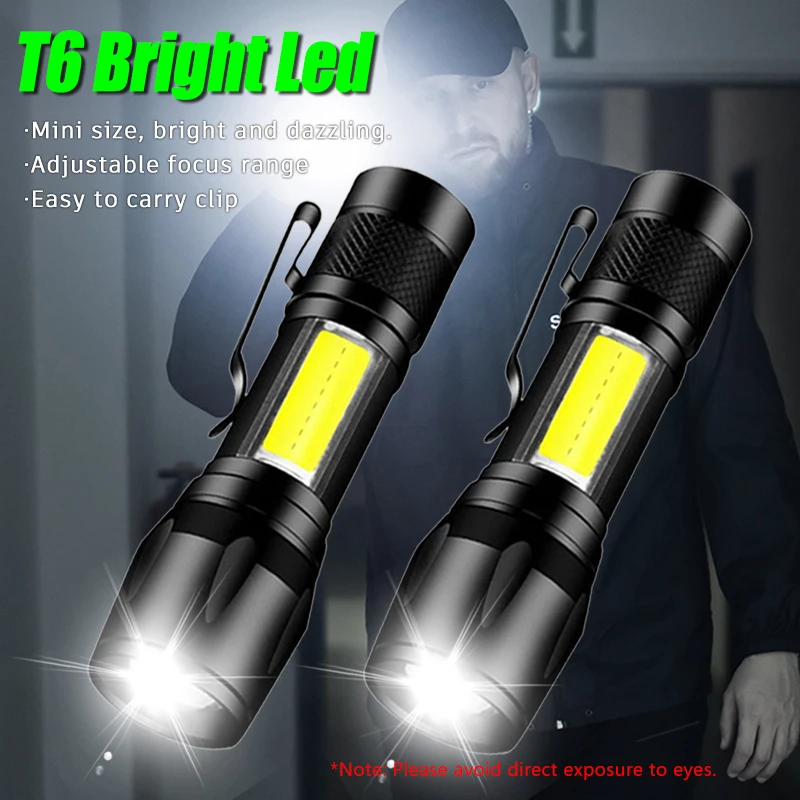 Mini Flashlight COB+XPE Portable Torch Zoomable Focus Light Rechargeable Tactical Flashlight Camping Emergency Lantern