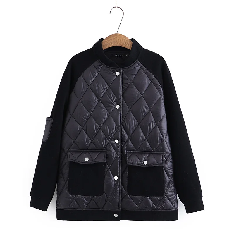 2023 Autumn Winter Women Oversize Spliced Cotton-padded Jacket Patchwork Lattice Coat Outerwear Casual Female Thicken Parkas