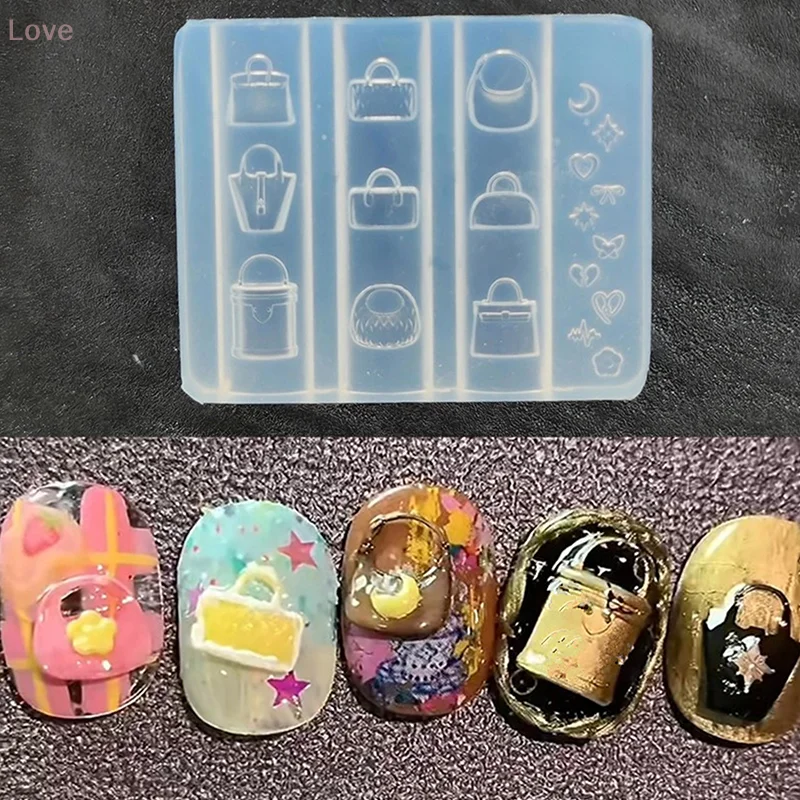 [L&P] 1개 3D 귀여운 만화 가방 모양 네일 아트 장식 몰드 DIY 실리콘 투명 템플릿 장식품 선물
