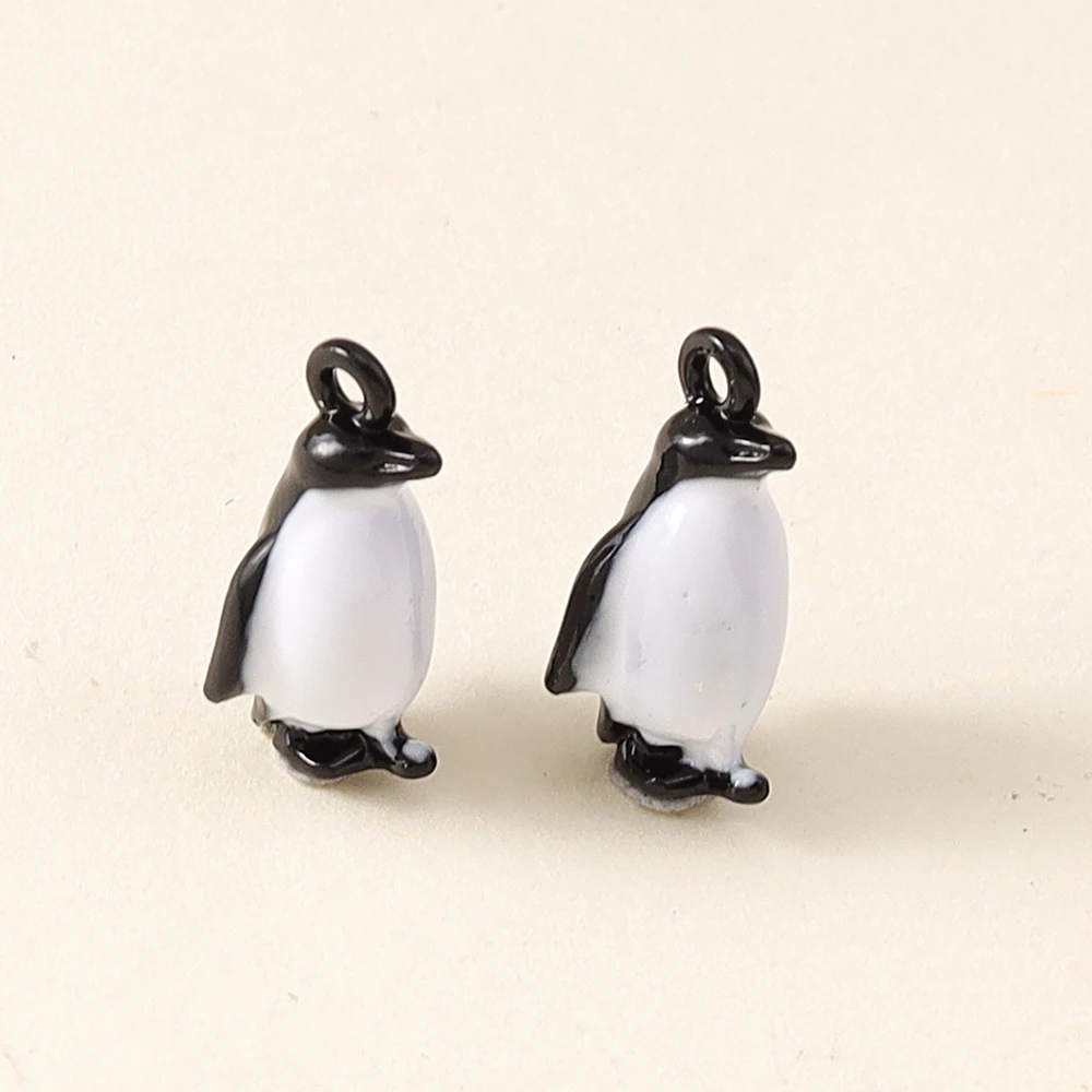 5 Stück Emaille niedliche 3D-Pinguin-Charms für handgefertigte DIY-Markenarmbänder, Halsketten, Ohrringe, Pinguin-Anhänger, Schmuck, Basteln
