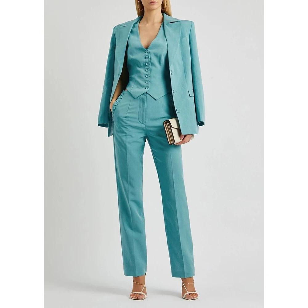 

Slate Green Women's Suit Customized Elegant Single-breasted Peaked Lapel Three Pieces (Jacket+Pants+Vest) Office Lady Set