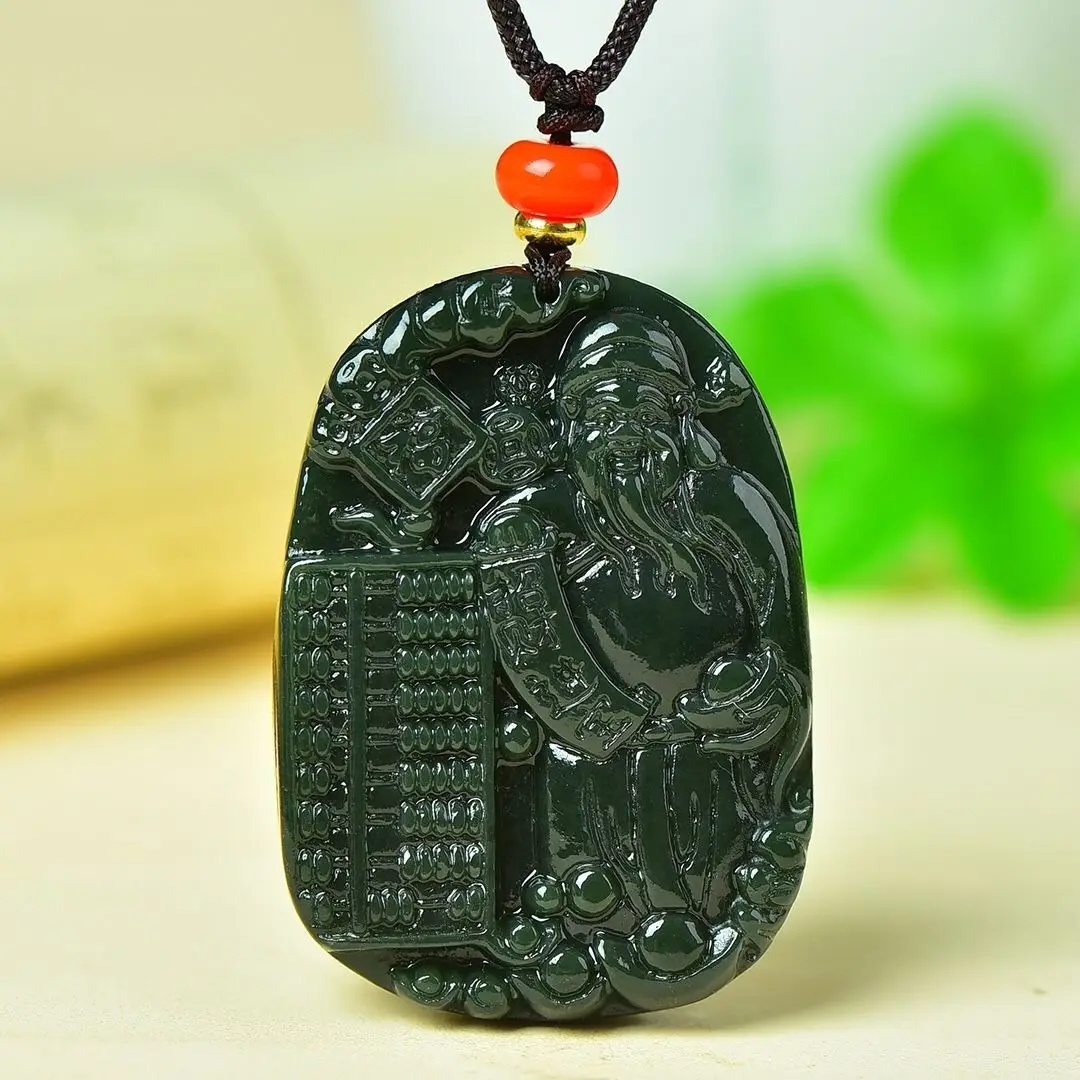 

Natural Hetian Jade Sapphire Abacus God of Wealth Pendant for Men and Women To Make A Fortune and Get Lucky Joker Pendant