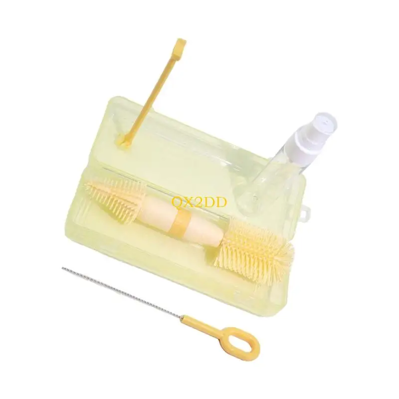 QX2D Baby Bottle Cleaning Tool 360 Degree Rotate Brush Bristles Storage Box Included