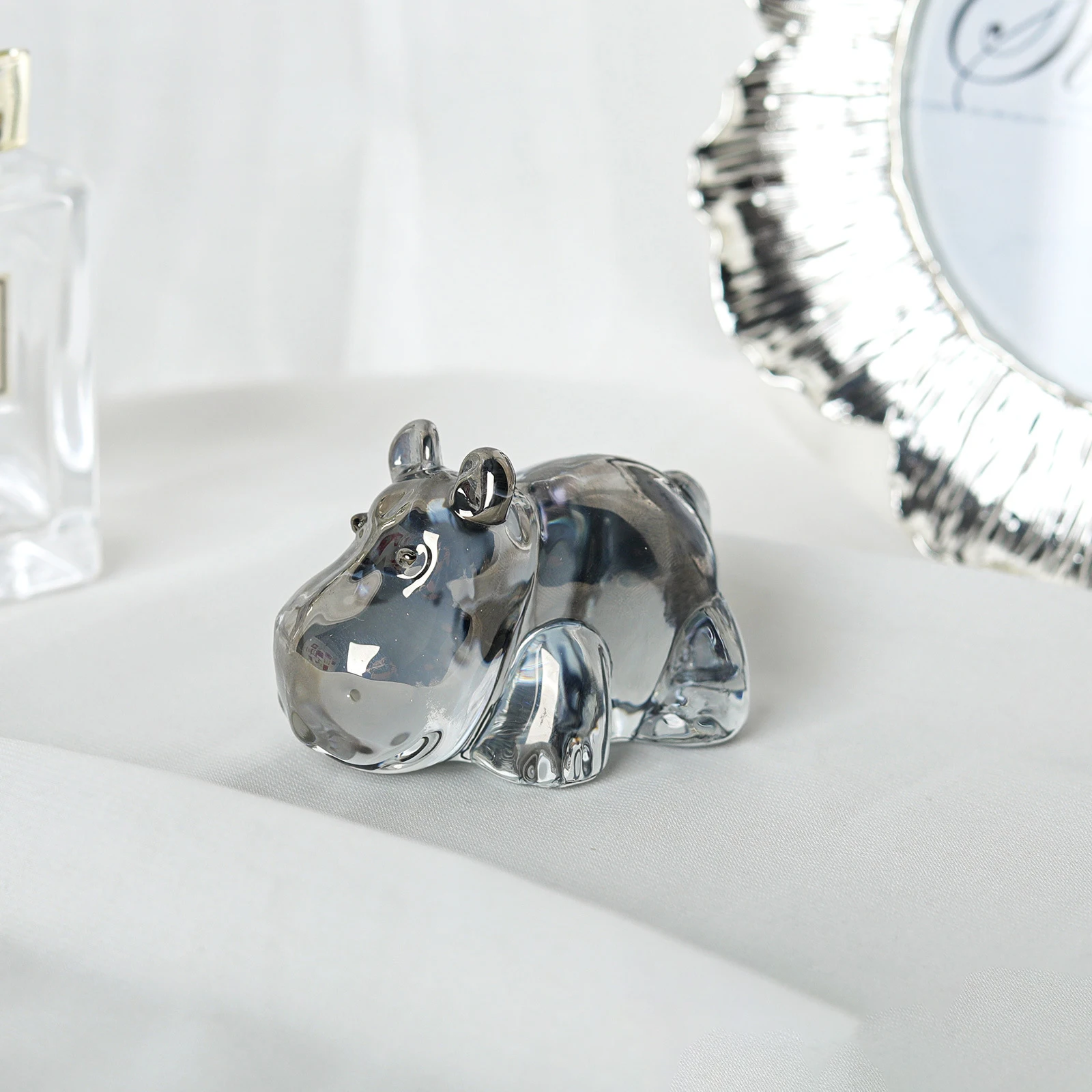 1 قطعة تمثال فرس النهر الكريستالي تحصيل ثقالة الورق الفن الزجاج الحيوان زخرفة الجدول ديكور المنزل هدية للأطفال فتاة #5