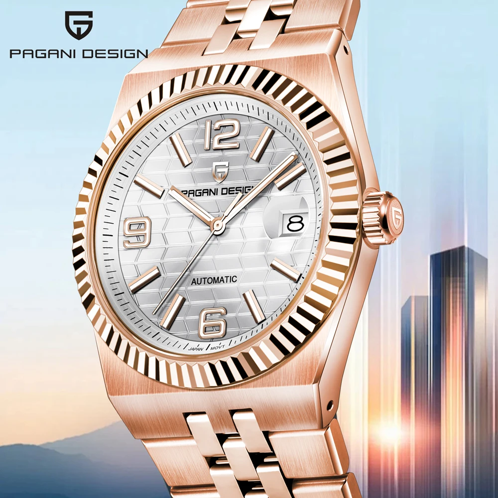 PAGANI DESIGN Men Watch Wave Pattern Dial Luxury Stainless Steel Mechanical Watch For Men Sapphire Crystal Waterproof Clock Gift