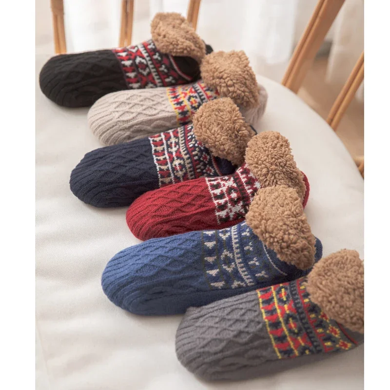 Thermal Socks Women Fluffy Fuzzy Sleeping Winter Warm Plush Non Slip Grip Thick Soft Female Floor Comfy Slippers Sock Men Male