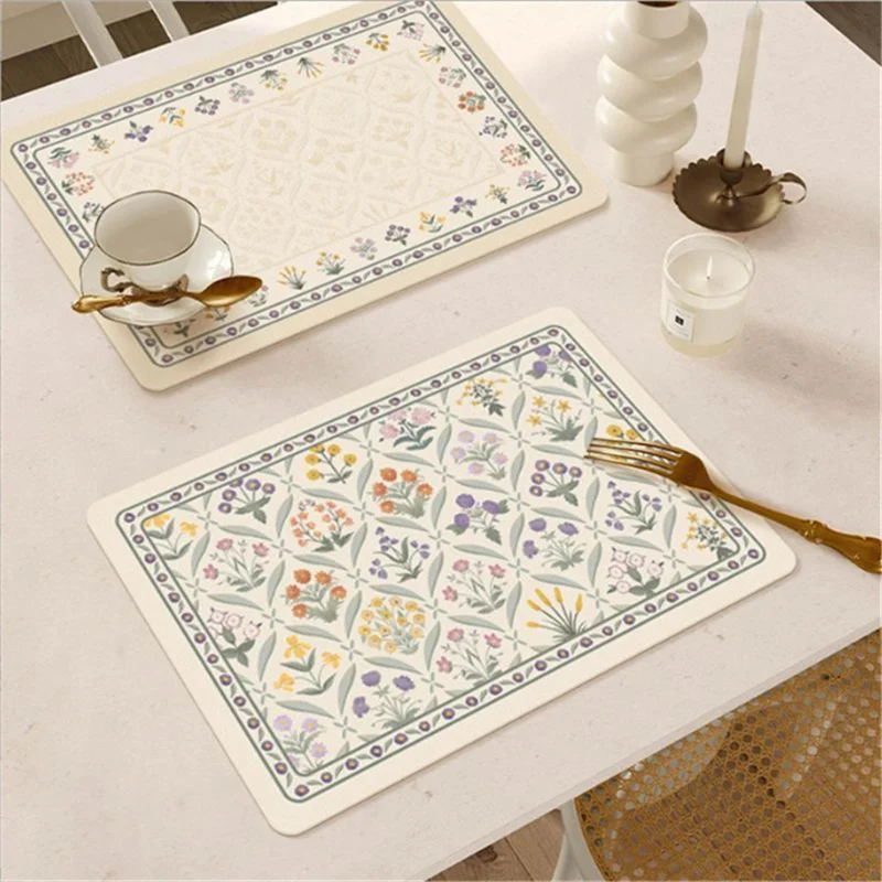 PU French Leather Dining Mat 30x45cm Waterproof Oil Resistant Western Style Light Luxury Bowl And Plate Mat for Table Decor