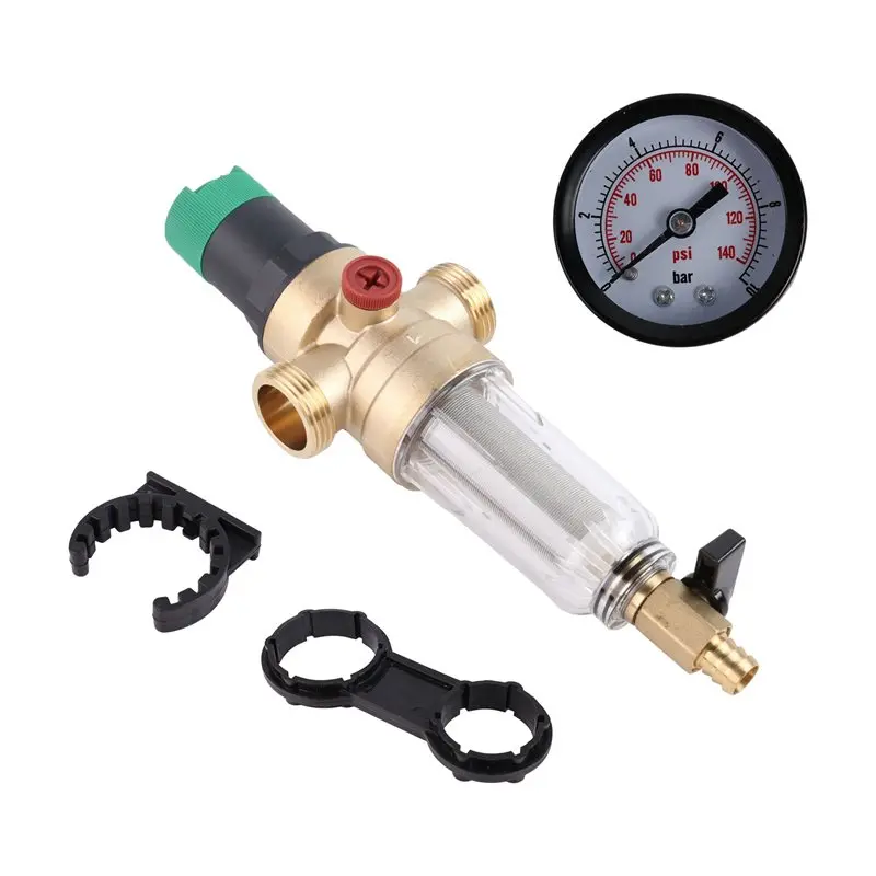 ABXF-Backwash Filter With Pressure Regulator And Pressure Gauge, 3/4 Inch House Connection, Reusable Pressure Regulator
