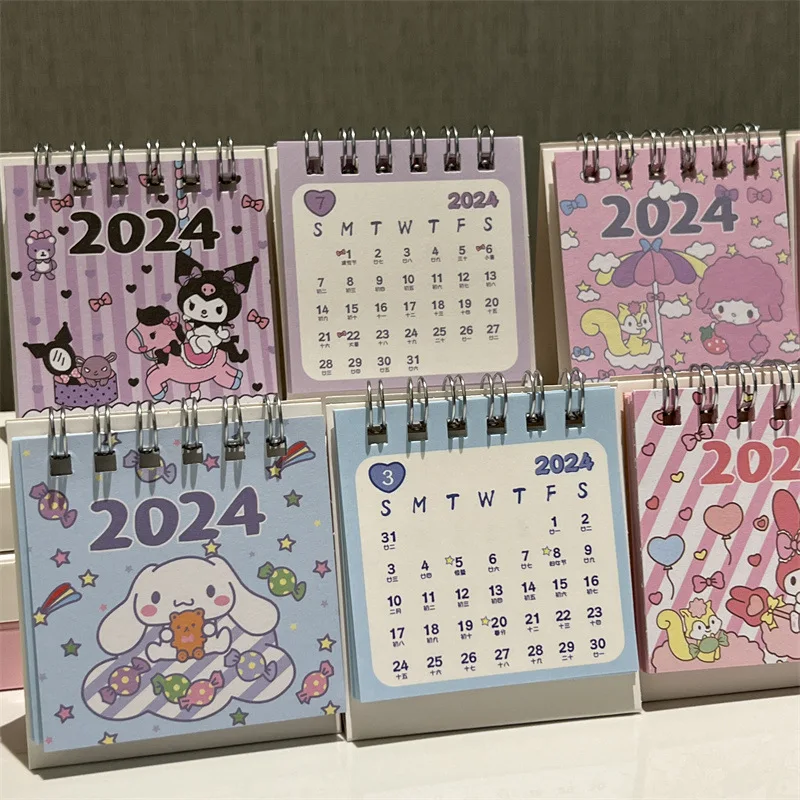 Cute Sanrio Cartoon Melody Kuromi Cinnamoroll 2024 Desk Calendar Ins Mini Cartoon Calendar Children Stationary Girl Gift