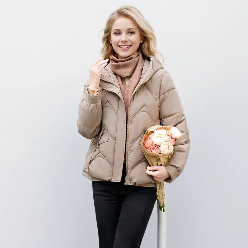 Damen kurze Jacken mäntel 2024 neue Winter Damen jacke weibliche reine Farbe Parkas Kapuzen ständer Kragen warme Daunen Baumwoll jacke