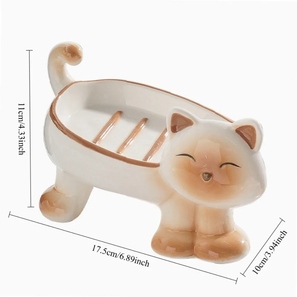 Creative Siamese Cat Ceramic Soap Dish Drainer Rack Bathroom Soap Holder Factory Direct High Quality
