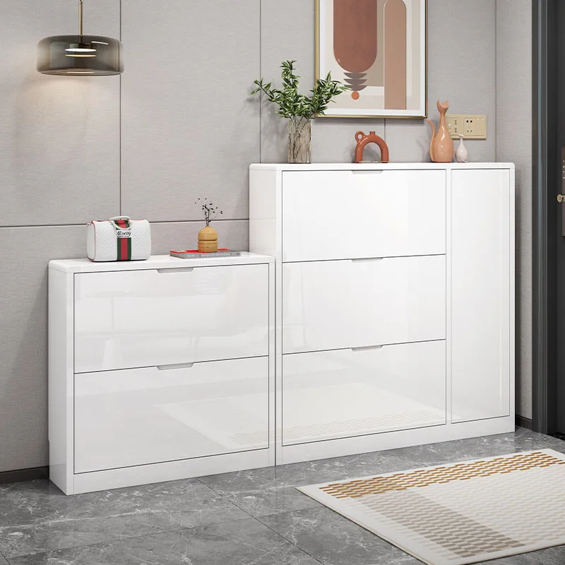 Armoire à chaussures en bois blanc nordique, meuble de rangement ultra fin, meuble de luxe pour couloir, entrée étroite, T1, gain de place