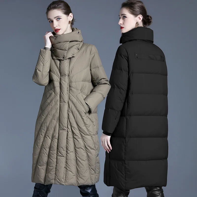 Luxury High-quality Slim Quilted Down Jacket Women Winter Warm Puffer Jacket Long Sleeves Hooded Windproof Coats Design Clothing
